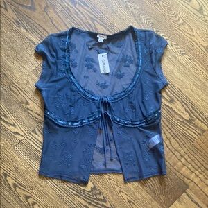 Garage Teal Split Front Lace Top